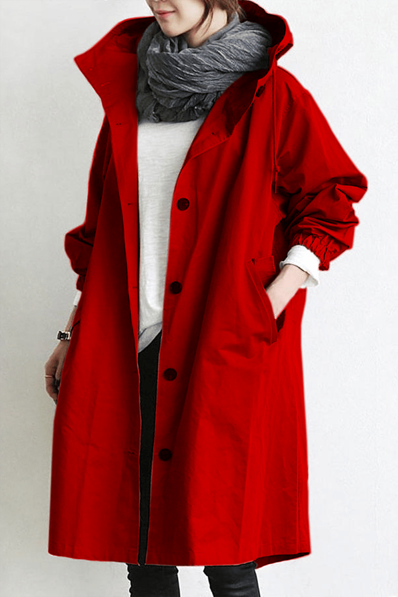 Manteau long oversize imperméable déperlant à capuche pour femme