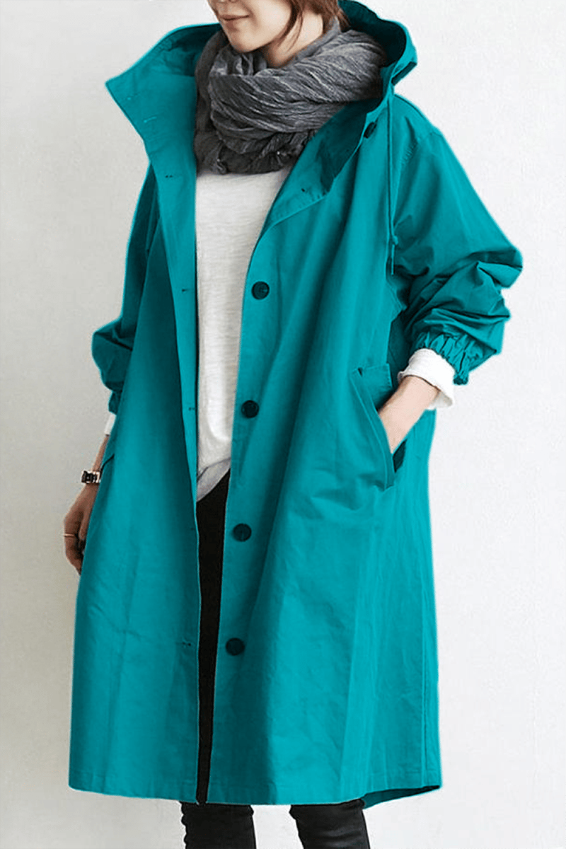 Manteau long oversize imperméable déperlant à capuche pour femme