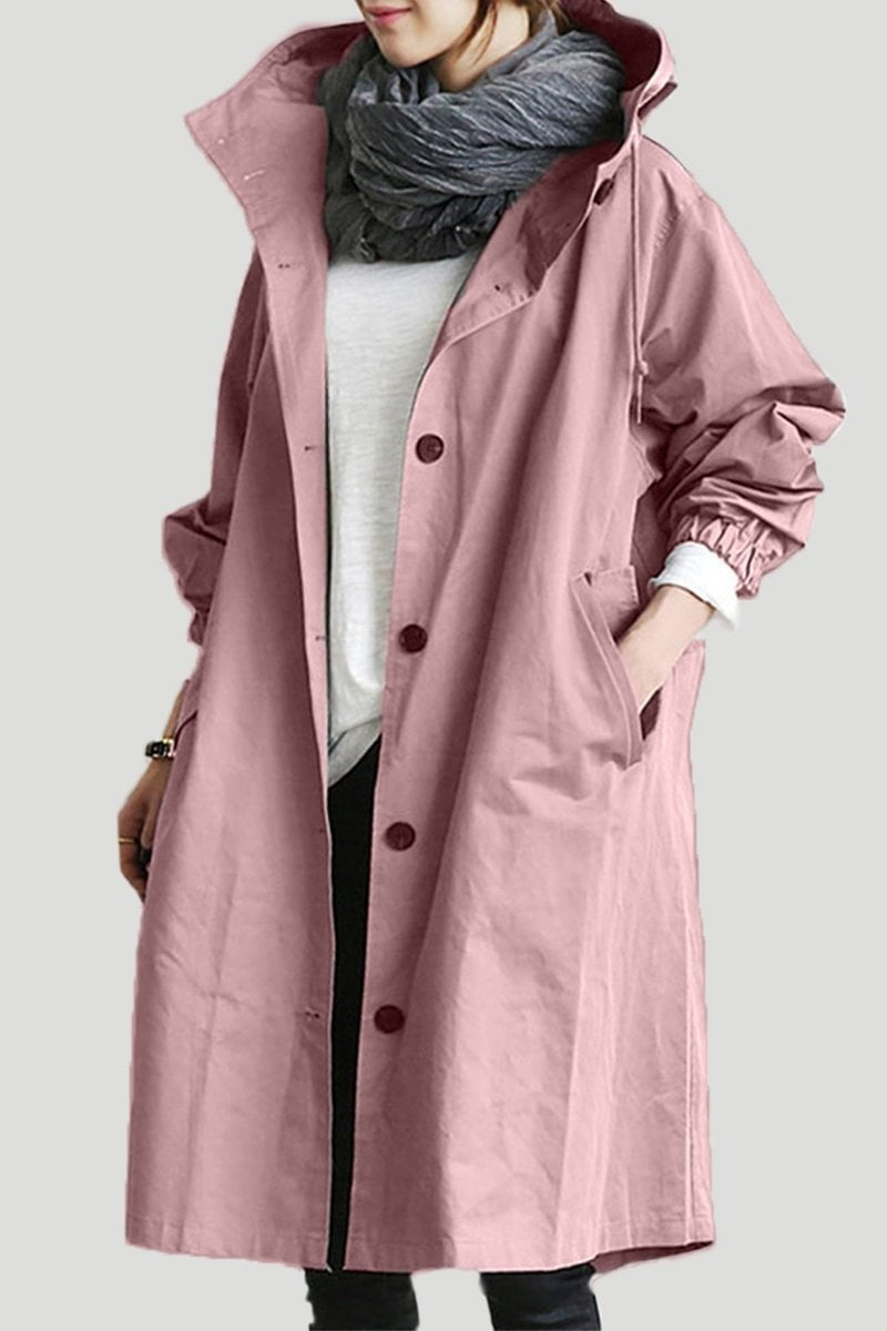 Manteau long oversize imperméable déperlant à capuche pour femme