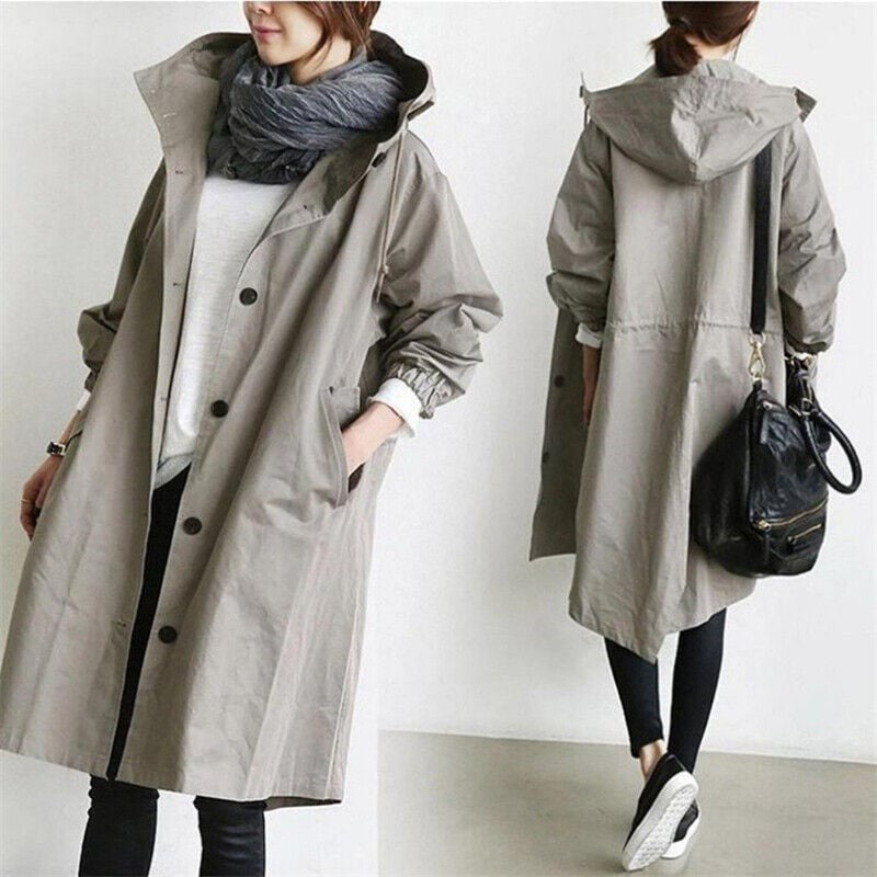 Manteau long oversize imperméable déperlant à capuche pour femme