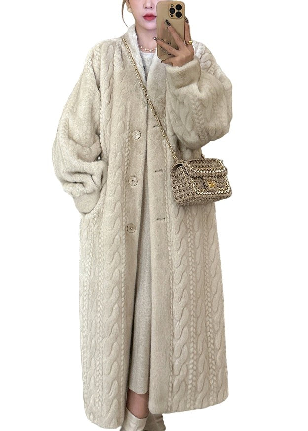 Manteau long oversize pour femme à col en V et boutons, coupe moderne