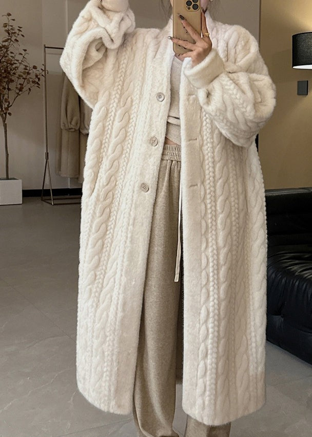 Manteau long oversize pour femme à col en V et boutons, coupe moderne