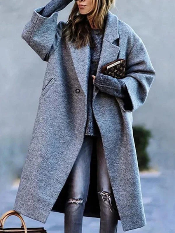 Manteau long oversize pour femme à col revers, Manteau d'hiver