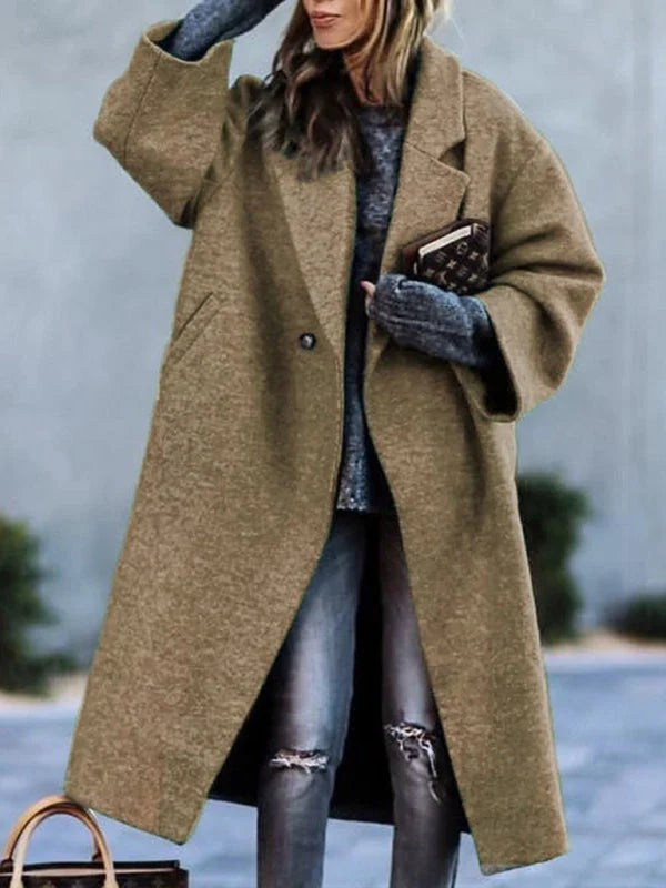 Manteau long oversize pour femme à col revers, Manteau d'hiver