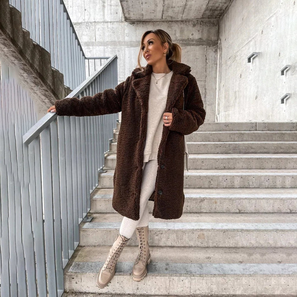Manteau long style teddy grande taille pour femme, modèle hiver