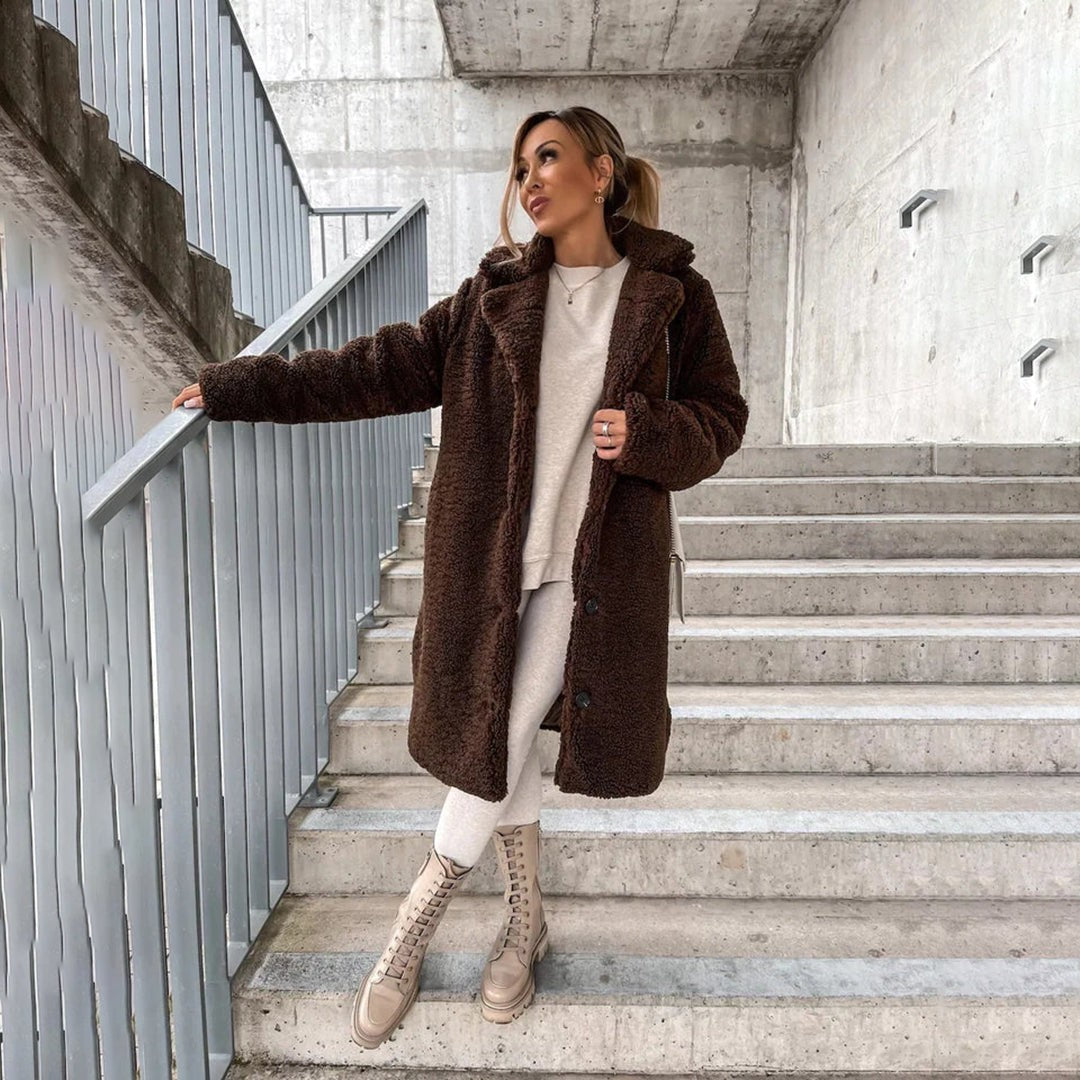 Manteau long style teddy grande taille pour femme, modèle hiver