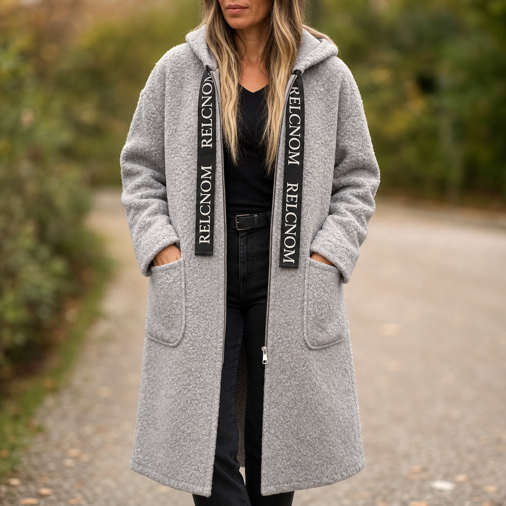 Manteau long zippé à capuche pour femme, coupe oversize