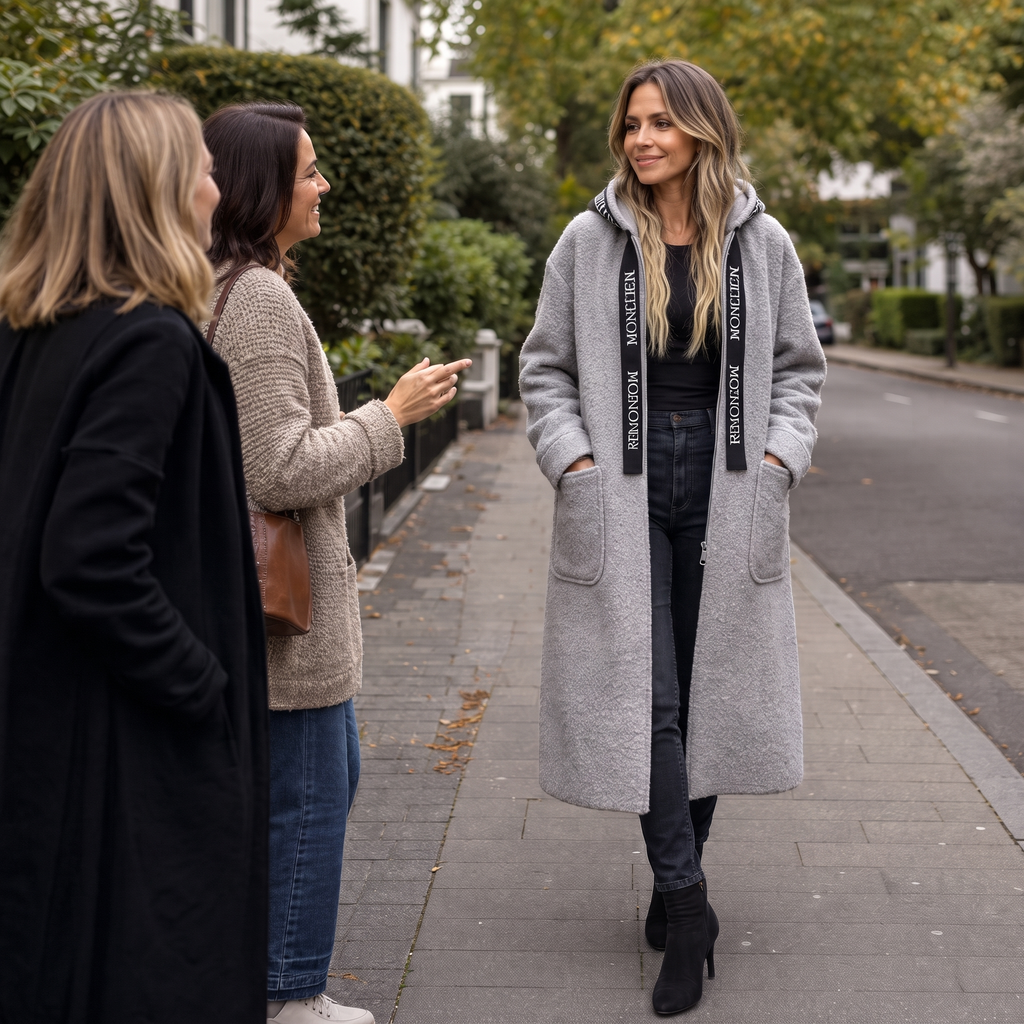 Manteau long zippé à capuche pour femme, coupe oversize