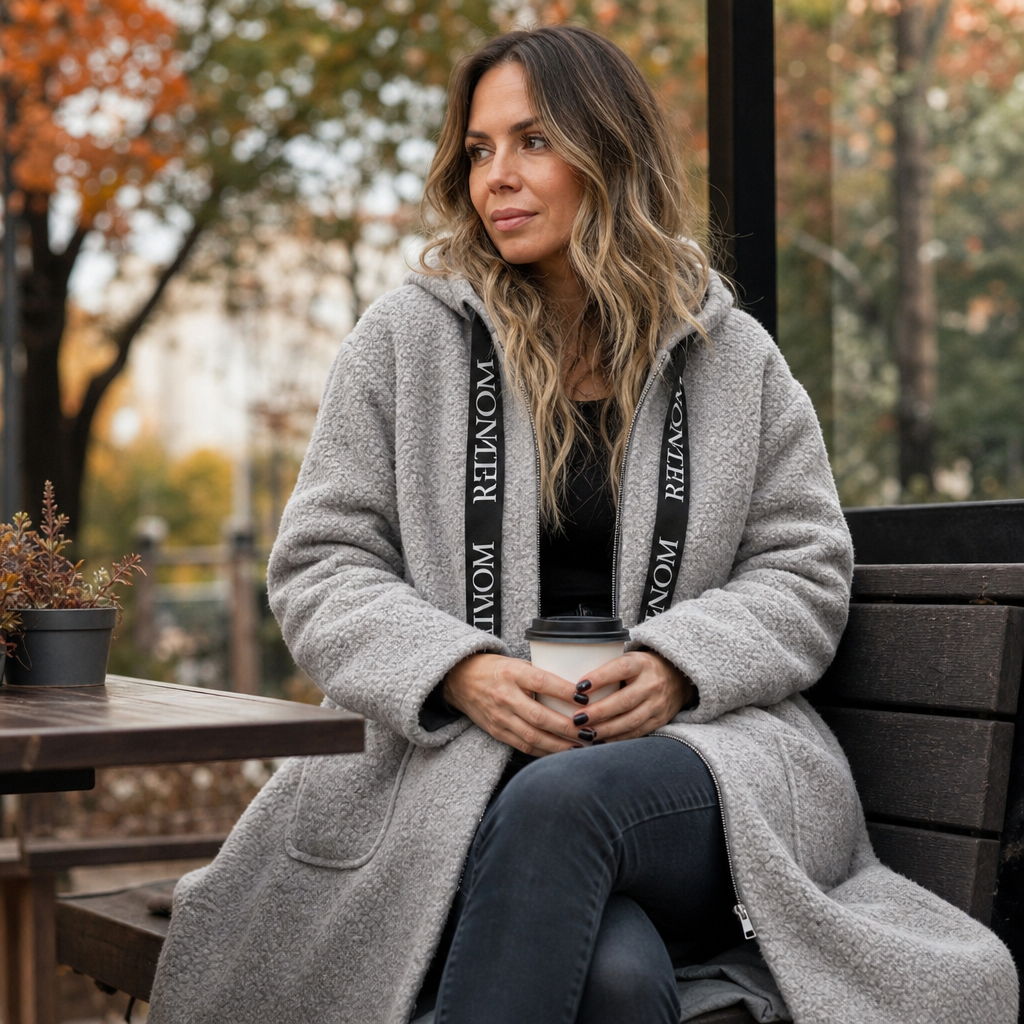 Manteau long zippé à capuche pour femme, coupe oversize