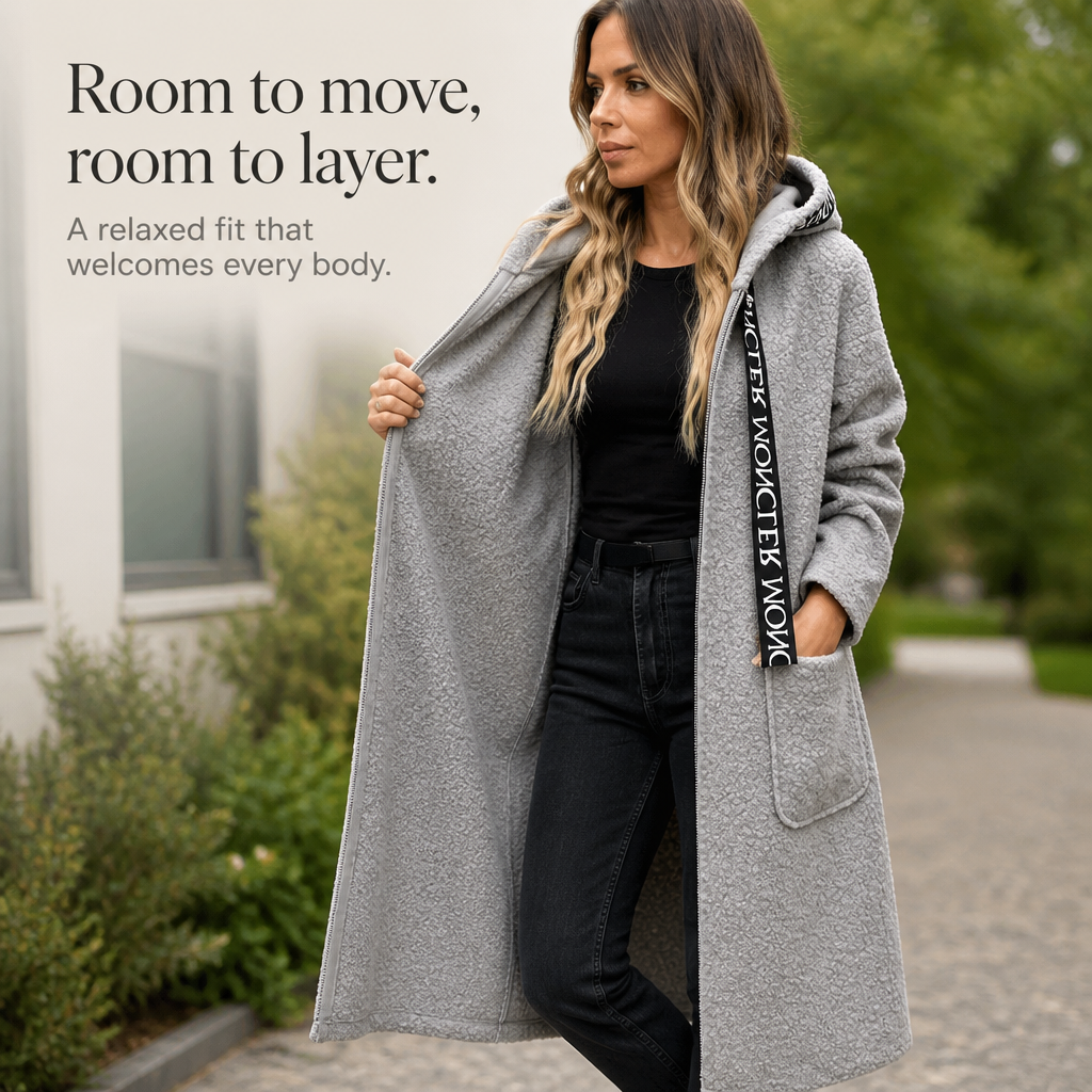 Manteau long zippé à capuche pour femme, coupe oversize