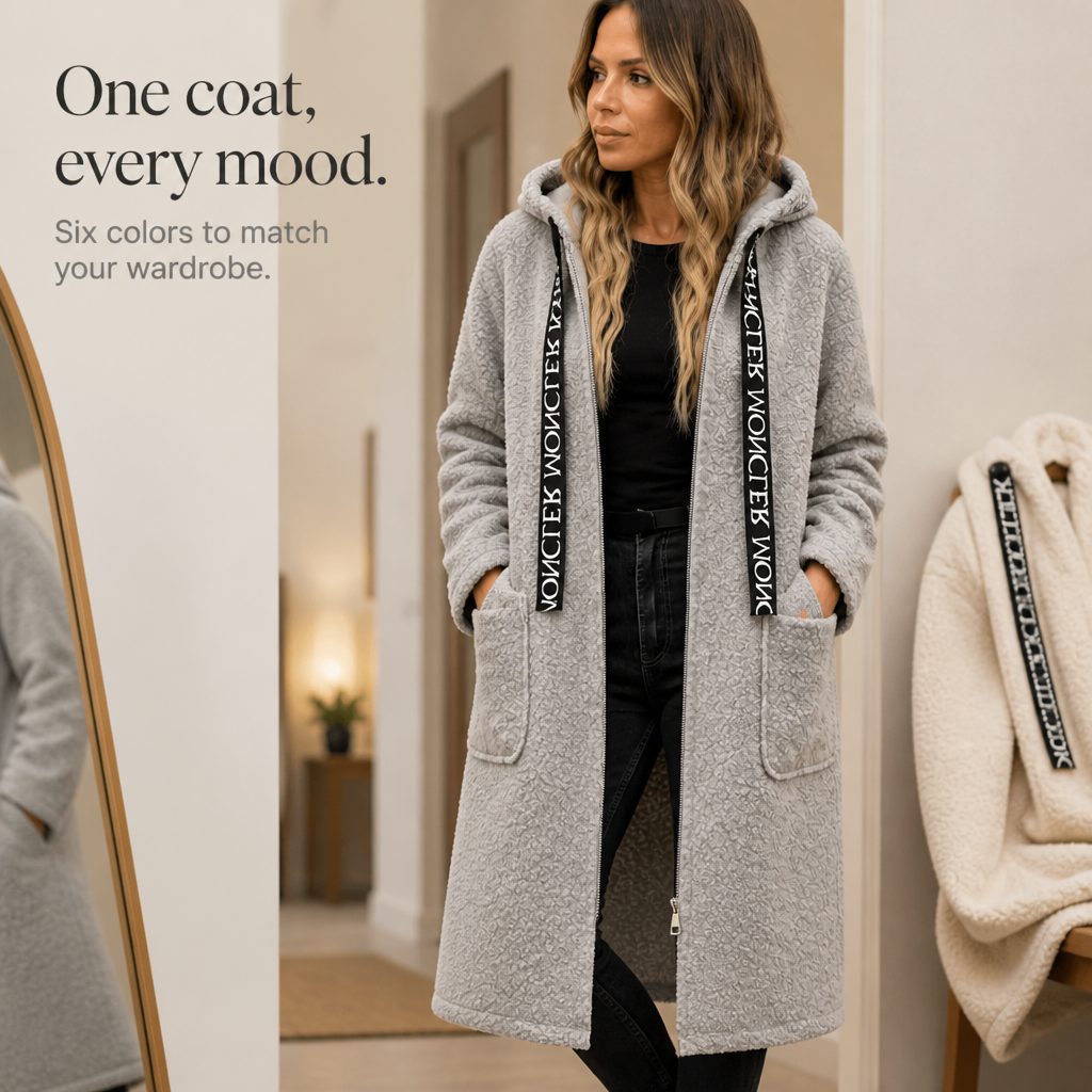 Manteau long zippé à capuche pour femme, coupe oversize