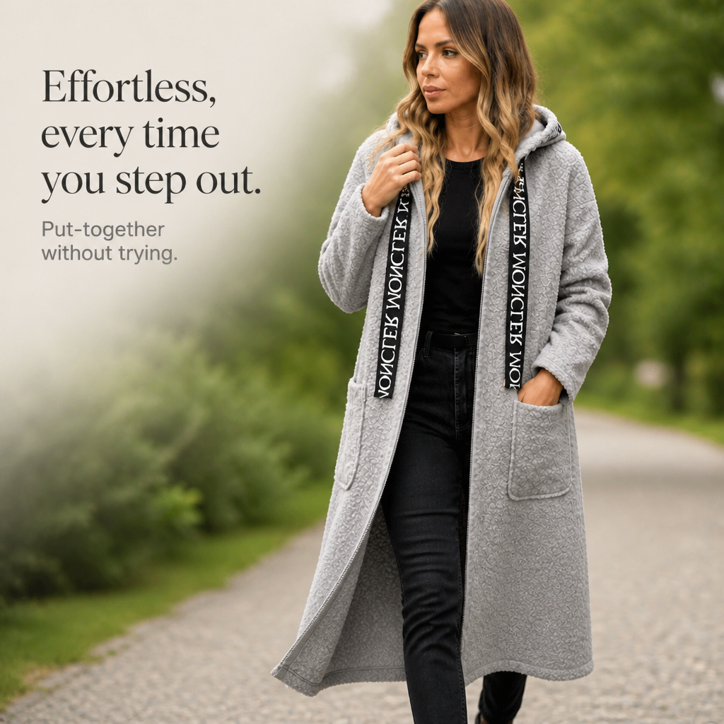 Manteau long zippé à capuche pour femme, coupe oversize