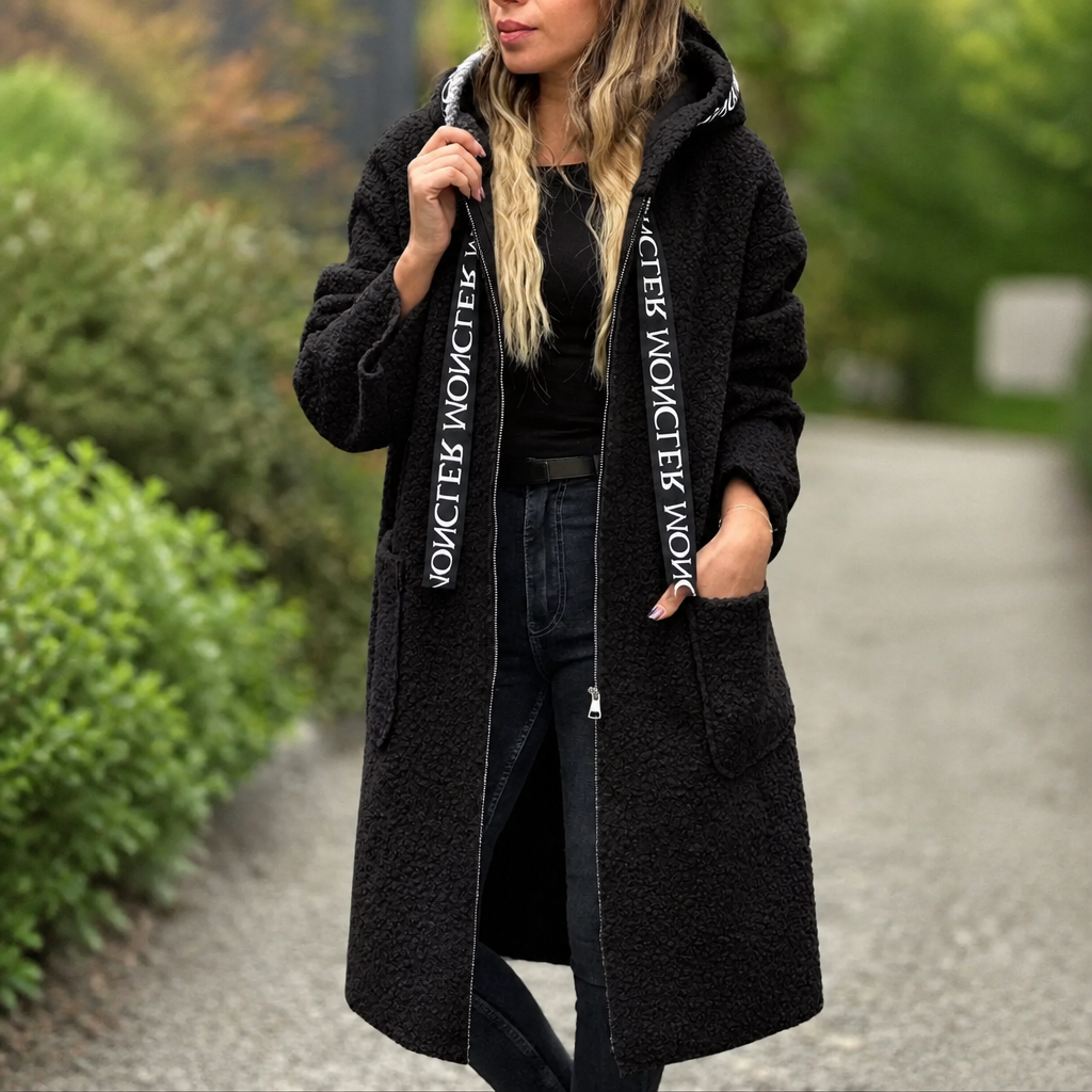Manteau long zippé à capuche pour femme, coupe oversize