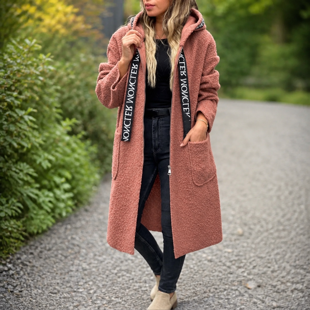 Manteau long zippé à capuche pour femme, coupe oversize