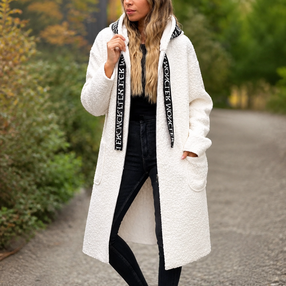 Manteau long zippé à capuche pour femme, coupe oversize