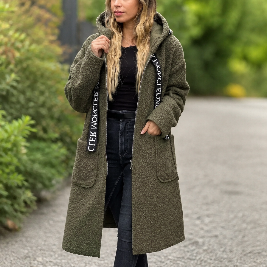 Manteau long zippé à capuche pour femme, coupe oversize