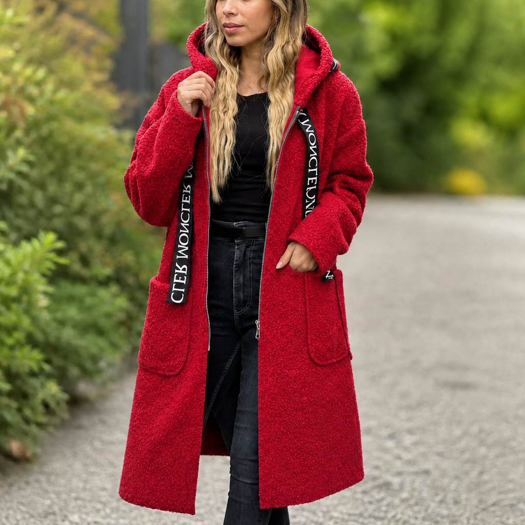 Manteau long zippé à capuche pour femme, coupe oversize