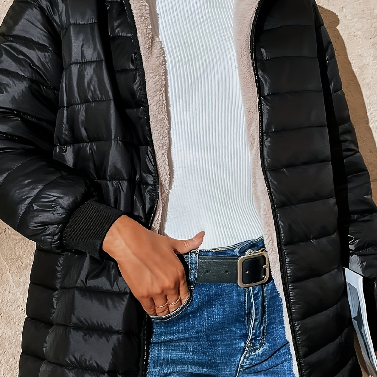 Manteau matelassé long pour femme, Veste longue matelassée