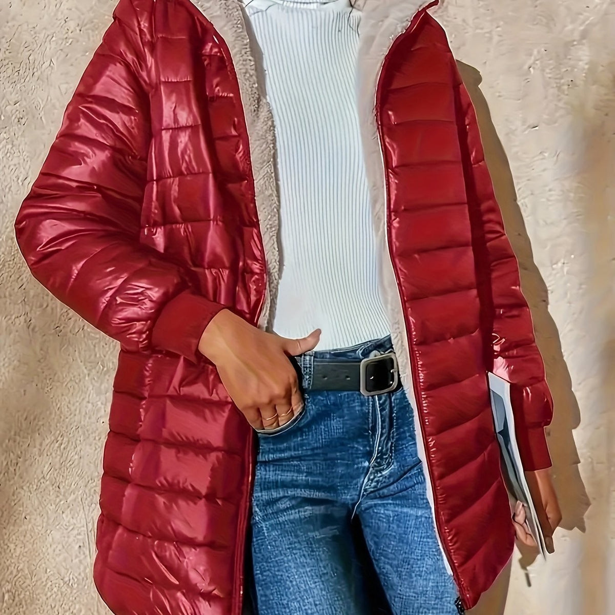 Manteau matelassé long pour femme, Veste longue matelassée