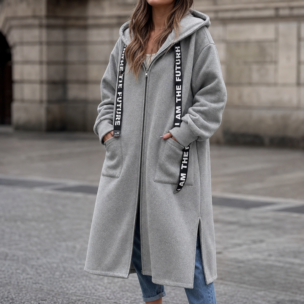 Manteau sweat long oversize à capuche pour femme