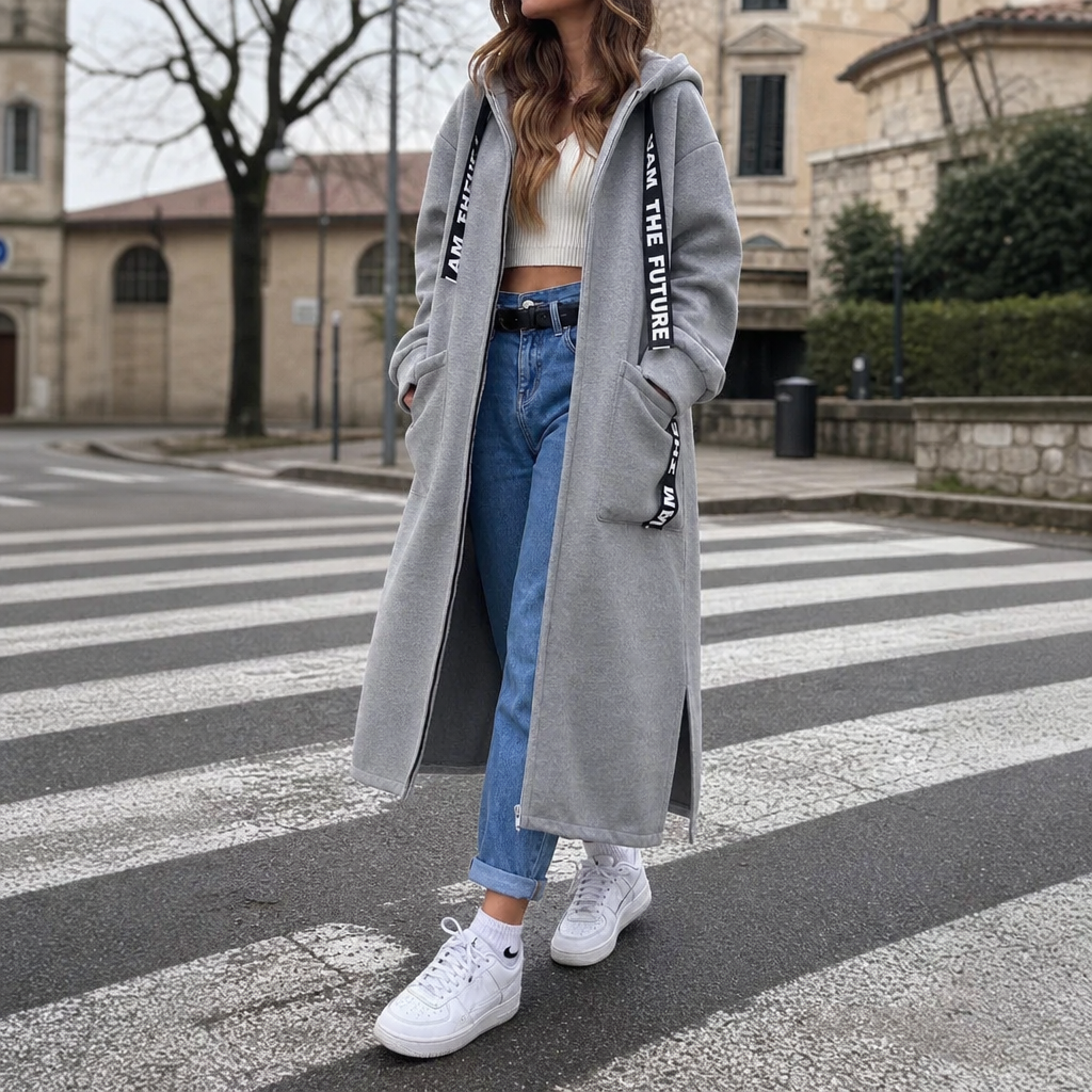 Manteau sweat long oversize à capuche pour femme