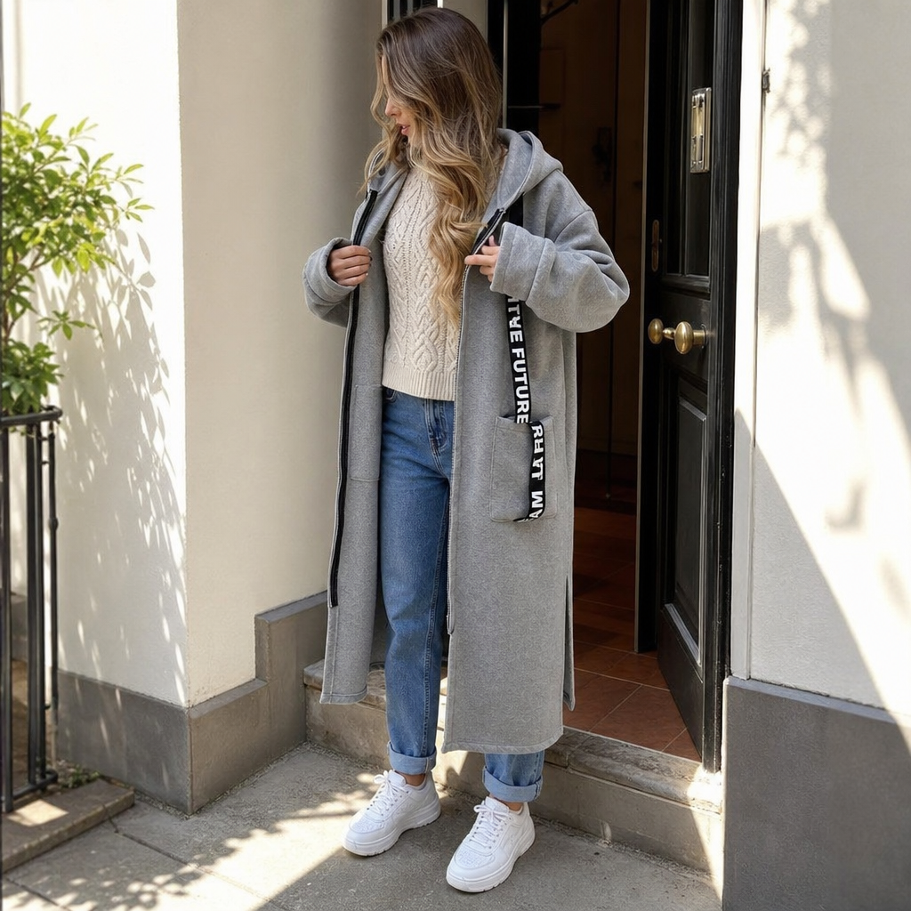 Manteau sweat long oversize à capuche pour femme