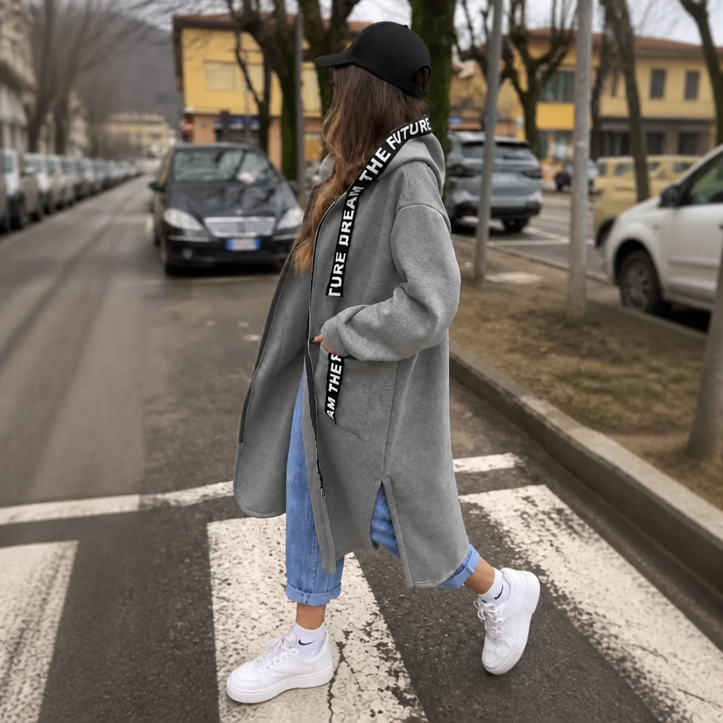 Manteau sweat long oversize à capuche pour femme