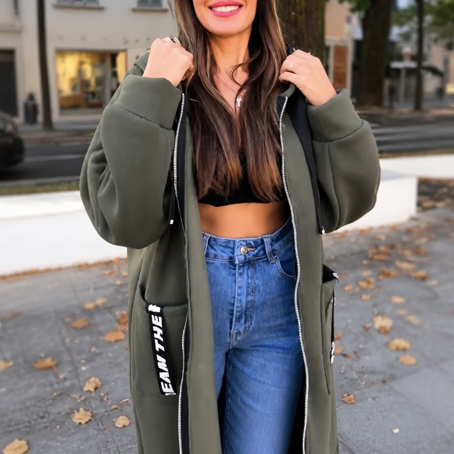 Manteau sweat long oversize à capuche pour femme