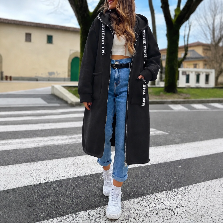 Manteau sweat long oversize à capuche pour femme