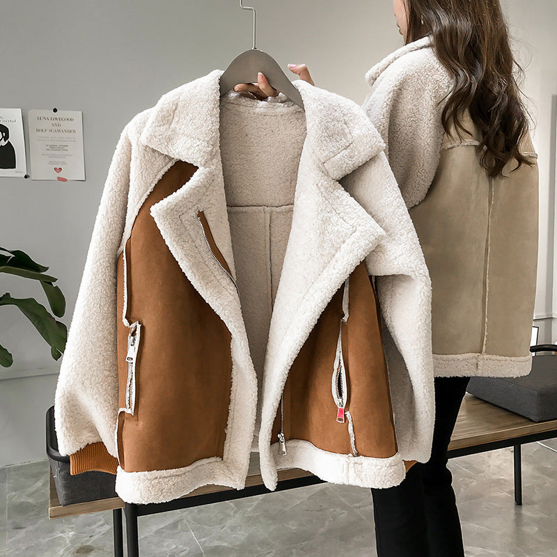 Manteau Teddy douillet en peluche à col surdimensionné pour femme, effet fausse fourrure