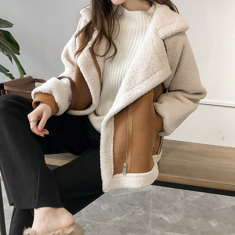 Manteau Teddy douillet en peluche à col surdimensionné pour femme, effet fausse fourrure