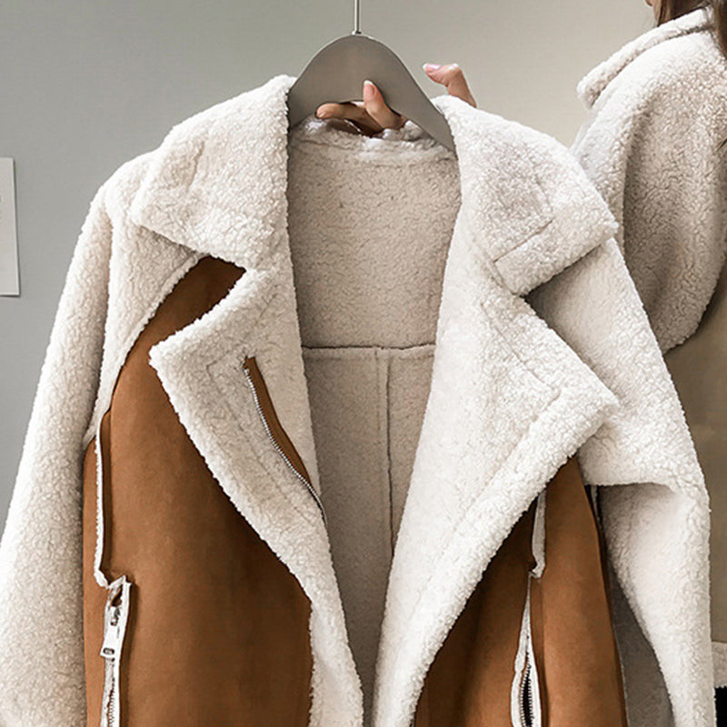 Manteau Teddy douillet en peluche à col surdimensionné pour femme, effet fausse fourrure