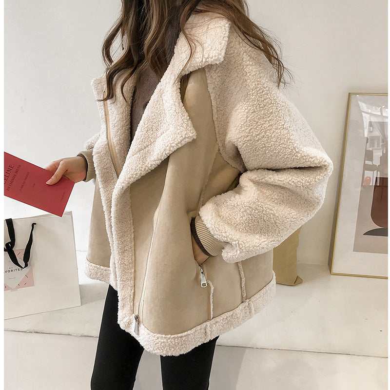 Manteau Teddy douillet en peluche à col surdimensionné pour femme, effet fausse fourrure