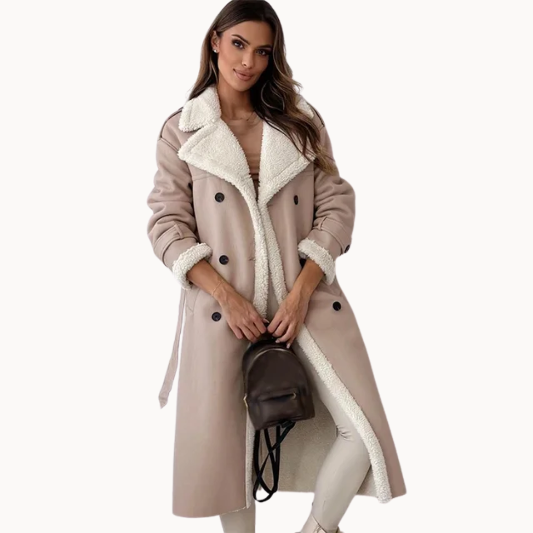 Manteau trench d'hiver long doublé teddy pour femme, coupe oversize