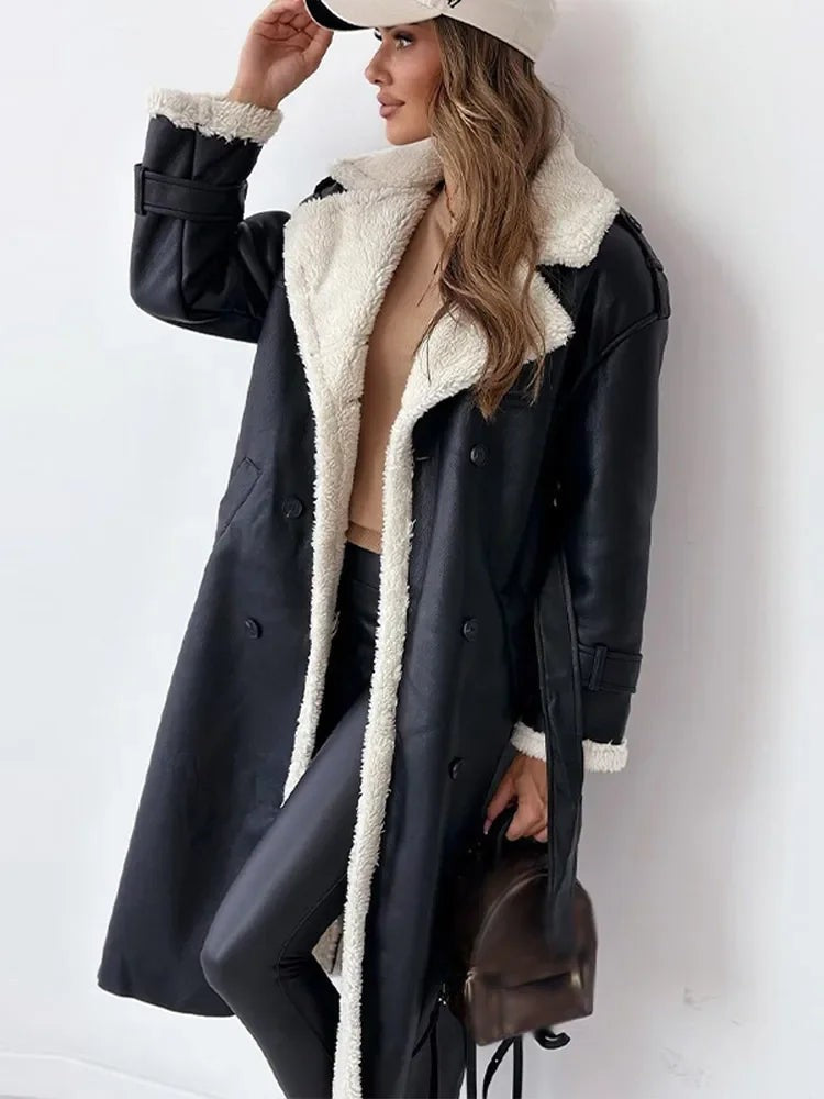 Manteau trench d'hiver long doublé teddy pour femme, coupe oversize