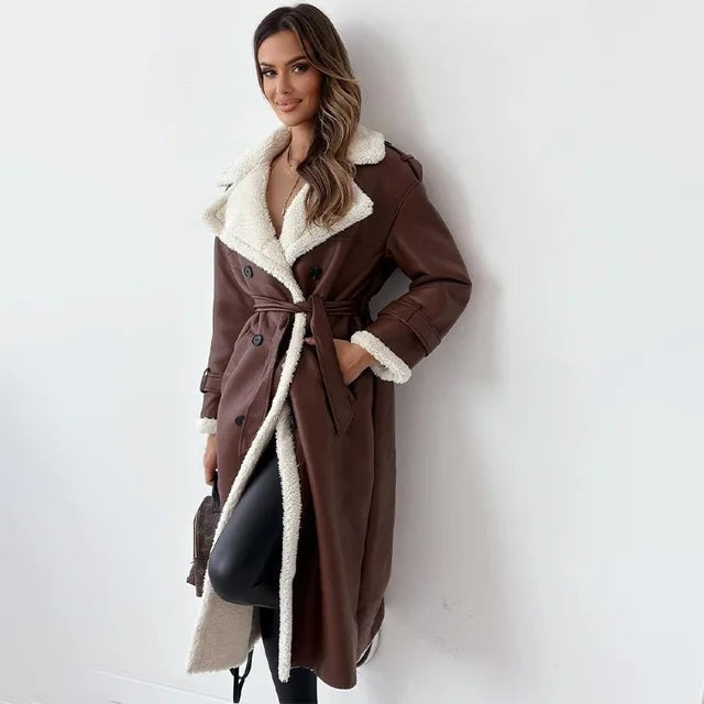 Manteau trench d'hiver long doublé teddy pour femme, coupe oversize