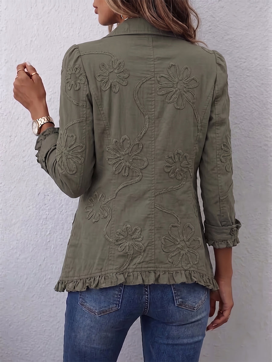 Karolína | Veste verte à broderie florale au charme bohème