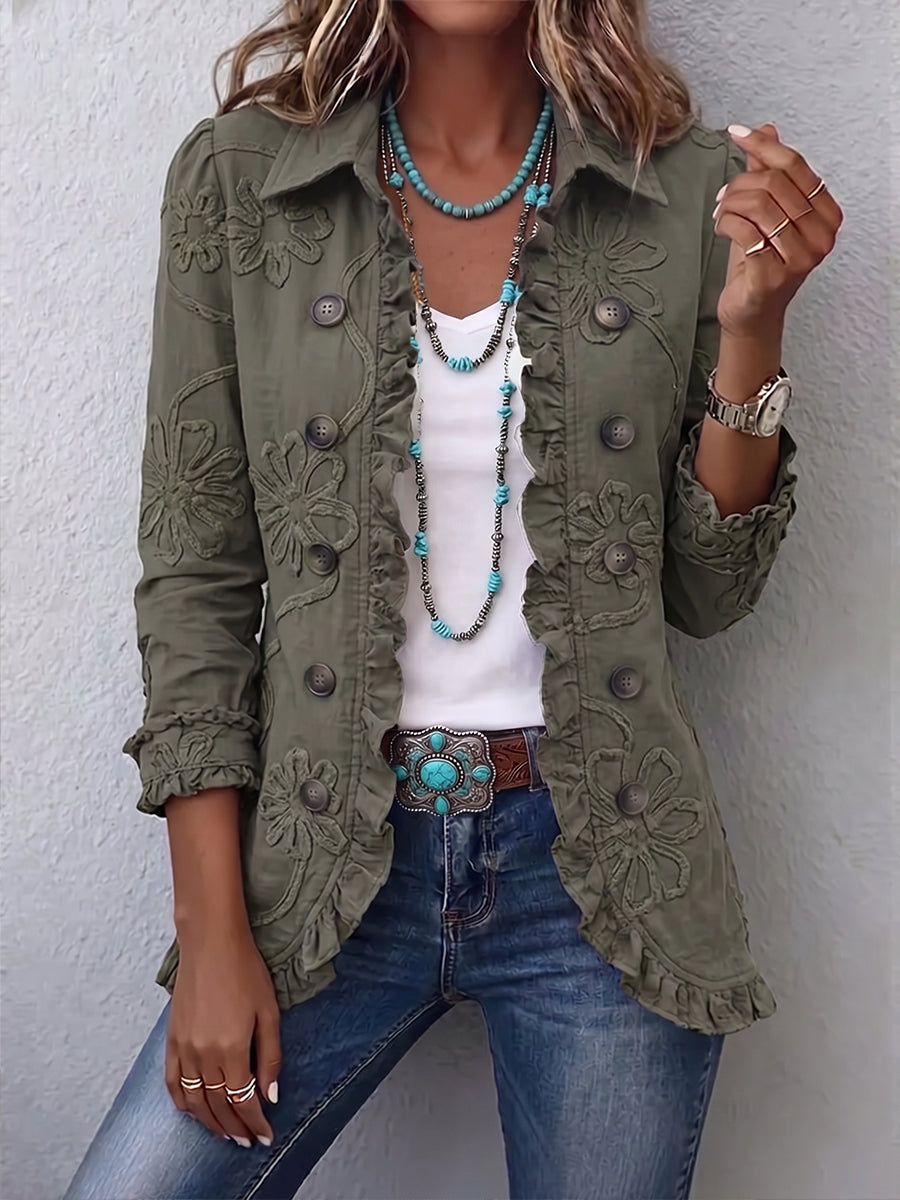 Karolína | Veste verte à broderie florale au charme bohème