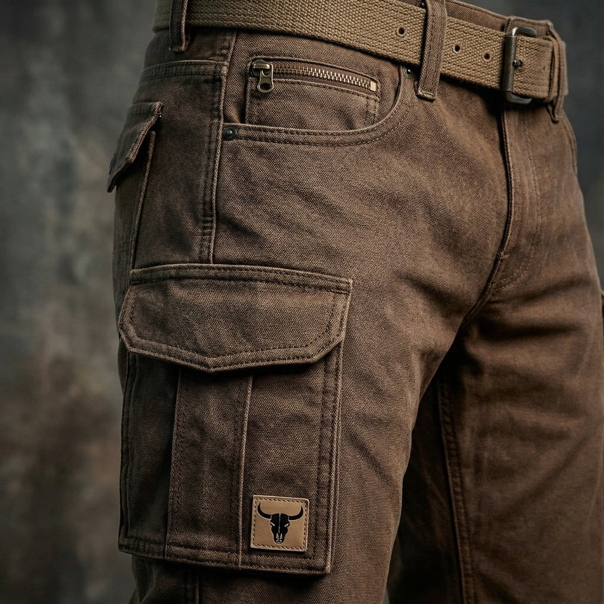 Pantalon cargo homme coupe ajustée et fuselée, poches latérales, patch bull