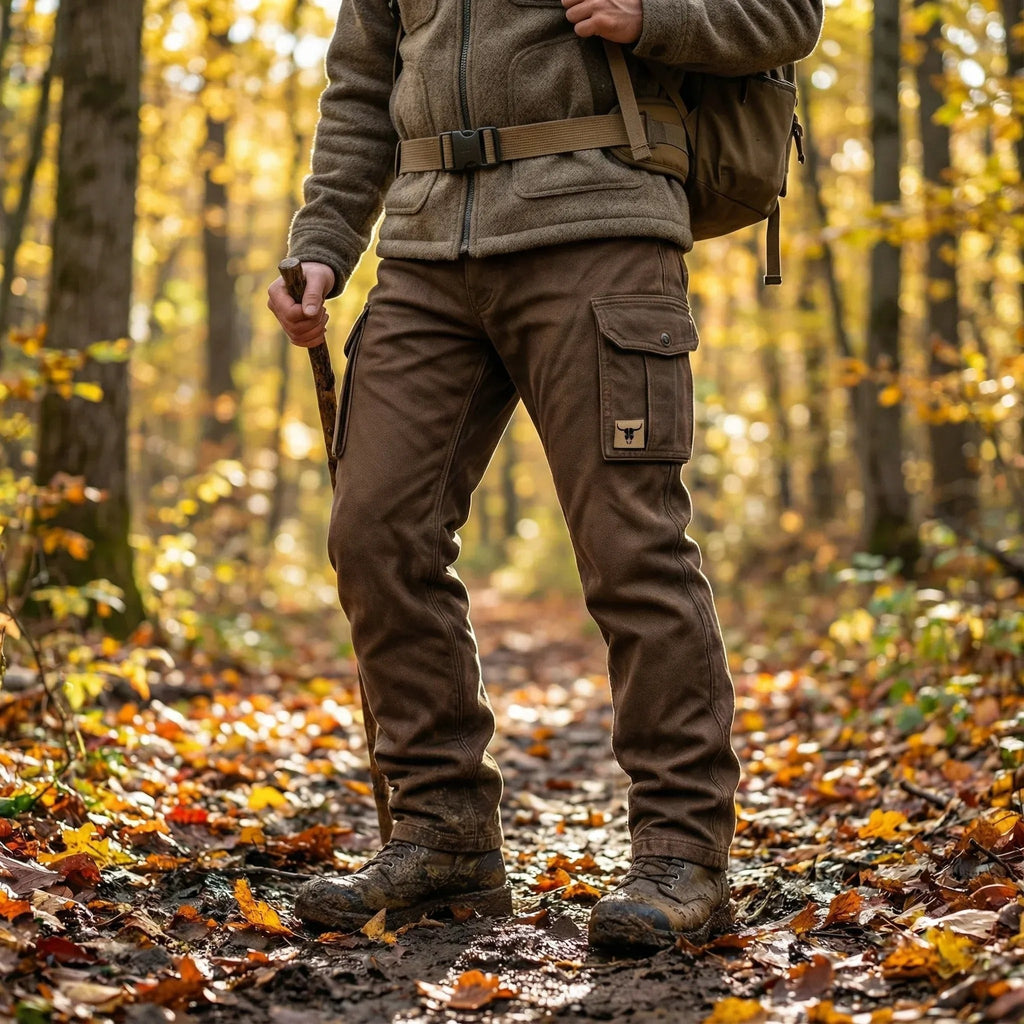 Pantalon cargo homme coupe ajustée et fuselée, poches latérales, patch bull
