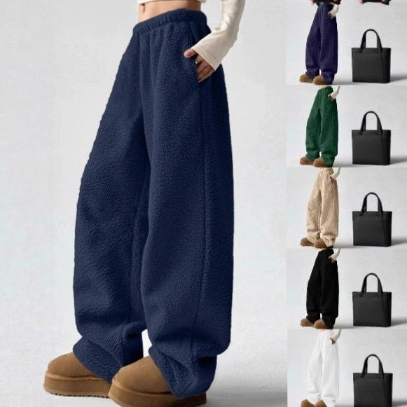 Pantalon en molleton pelucheux à jambes larges, Style décontracté facile