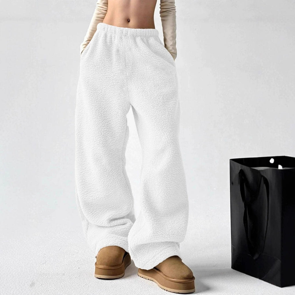Pantalon en molleton pelucheux à jambes larges, Style décontracté facile