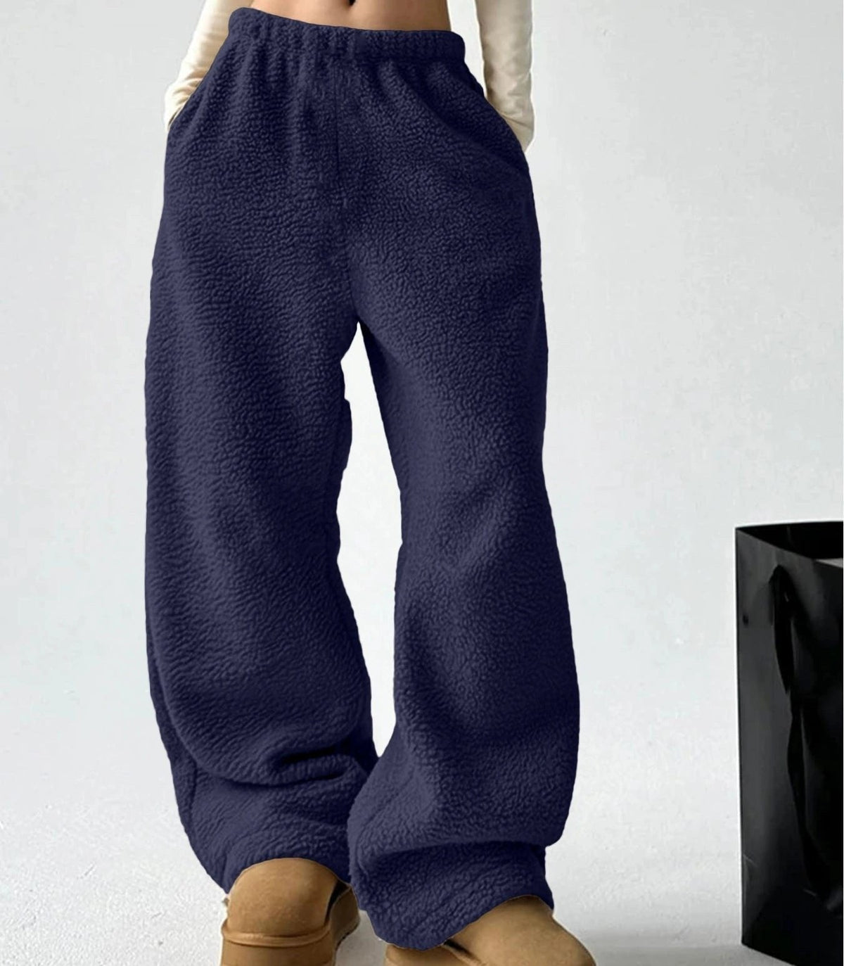 Pantalon en molleton pelucheux à jambes larges, Style décontracté facile