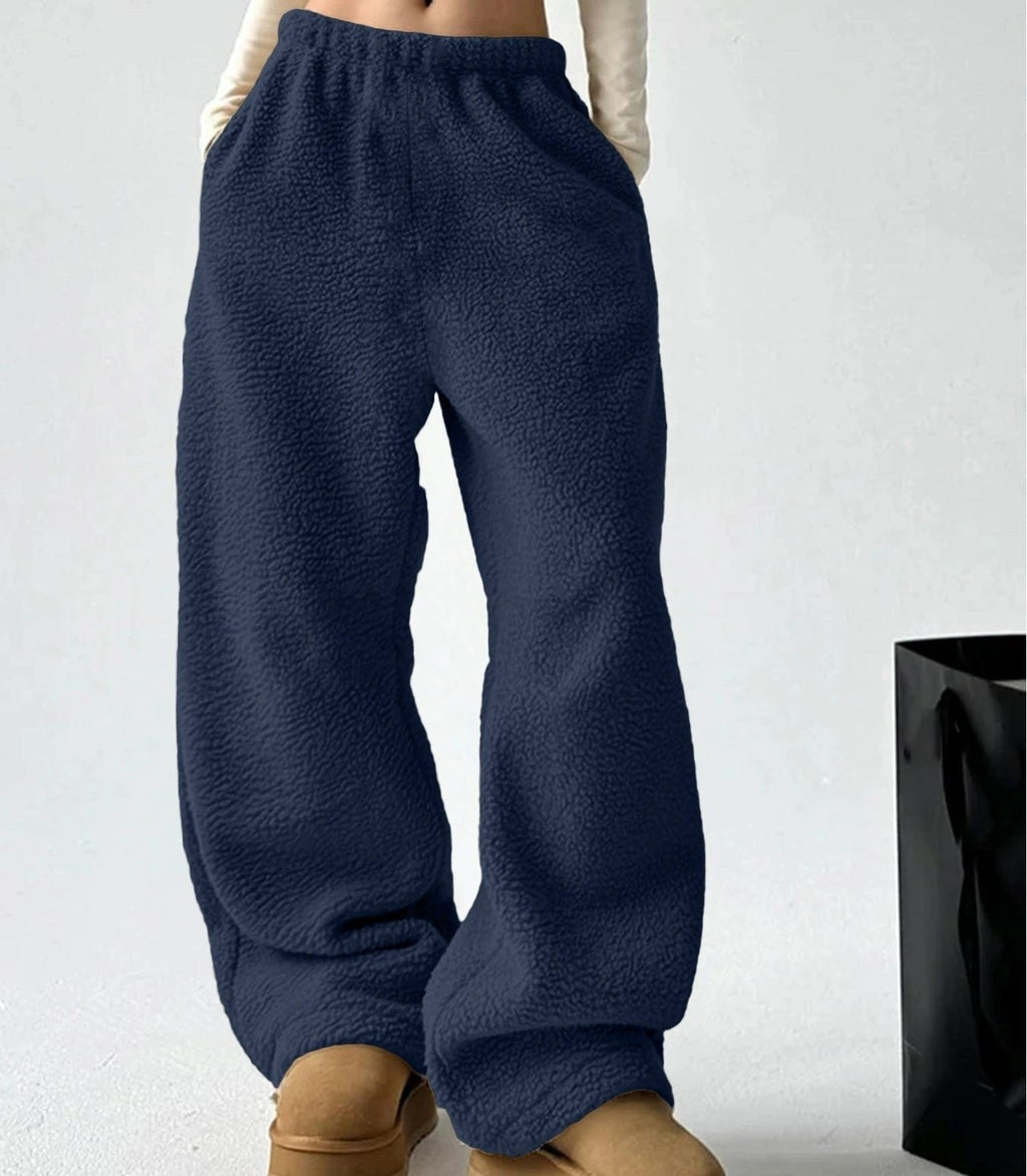 Pantalon en molleton pelucheux à jambes larges, Style décontracté facile