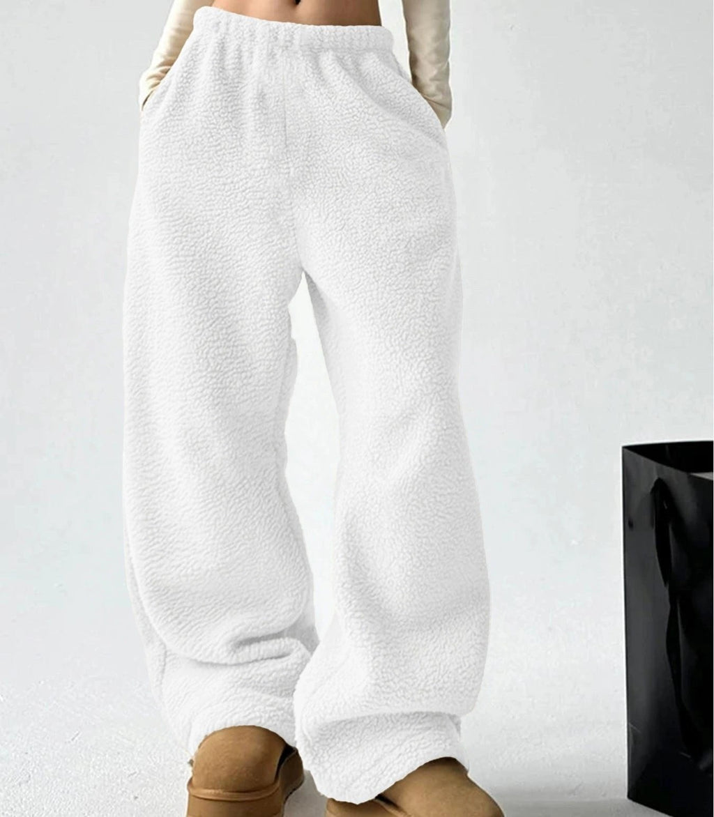 Pantalon en molleton pelucheux à jambes larges, Style décontracté facile