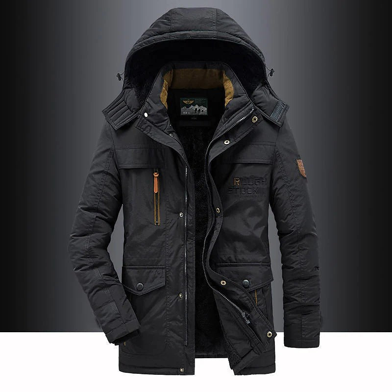 Parka d'hiver rembourrée et isolée pour homme avec capuche et bordure en fourrure