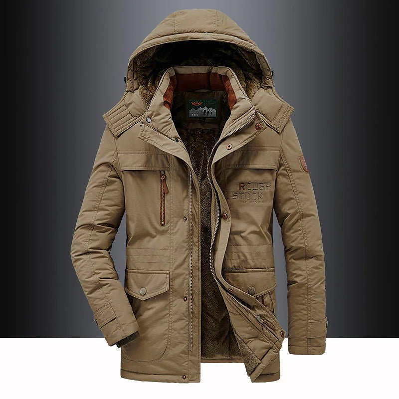 Parka d'hiver rembourrée et isolée pour homme avec capuche et bordure en fourrure