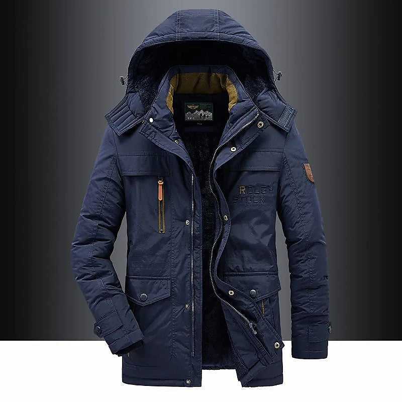 Parka d'hiver rembourrée et isolée pour homme avec capuche et bordure en fourrure