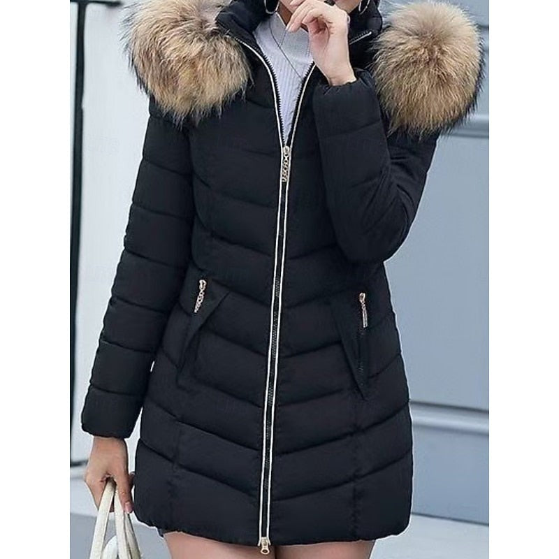 Parka matelassée longue à capuche pour femme, Veste d'hiver