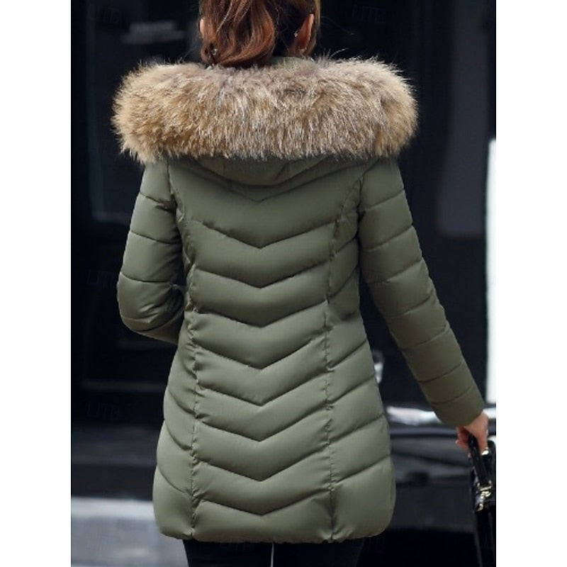 Parka matelassée longue à capuche pour femme, Veste d'hiver